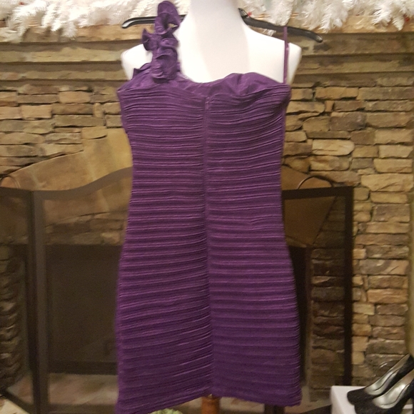 SANA  Prom Purple One Shoulder Ruffle DRESS - Picture 3 of 4